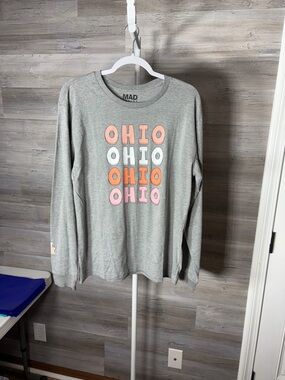 MAD Engine Gray Long Sleeve Tee with Pink, Orange and White OHIO Print 1630